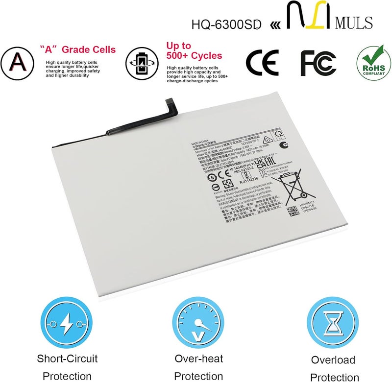 MULS 7040mAh HQ-6300SD HQ-6300SA Tablet Battery for Samsung Galaxy Tab A8 10.5 inch 2021 2022 SM-X200 SM-X200N SM-X205 SM-X205N SM-X205NZAAEUE SM-X200NZAAEUA - Image 4